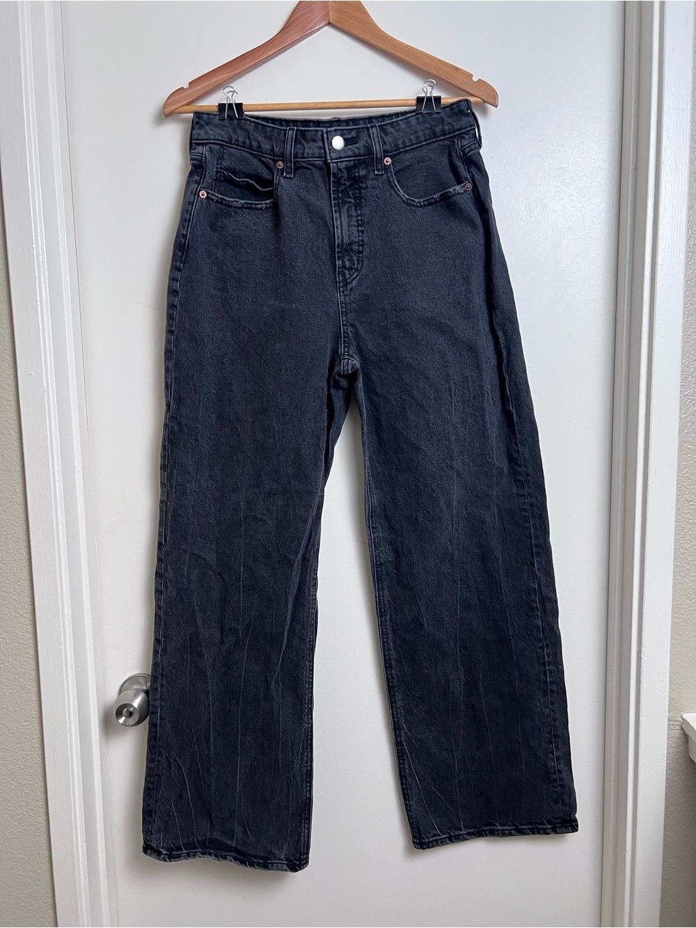 Old Navy Extra High Rise Curvy Sky-Hi Wide Leg Black Jeans Size 8